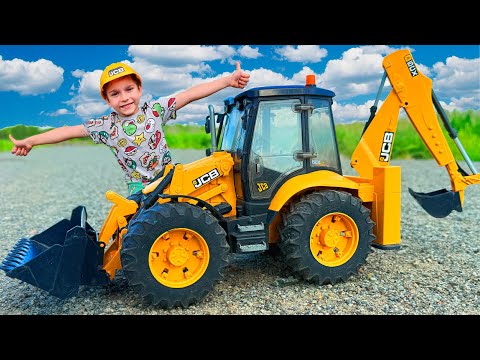 Big Excavator JCB 3CX working and Huina RC Excavator and Dumptruck