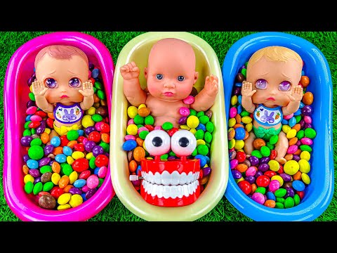 Satisfying Relaxing l Mixing Candy ASMR in three BathTubs with Funny Jaw & Skittles Slime Cutting