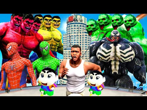 FRANKLIN AND SHINCHAN BECAME GOD HULK AND SPIDERMAN AND KILLED ZOMBIE AVENGERS IN GTA5 !