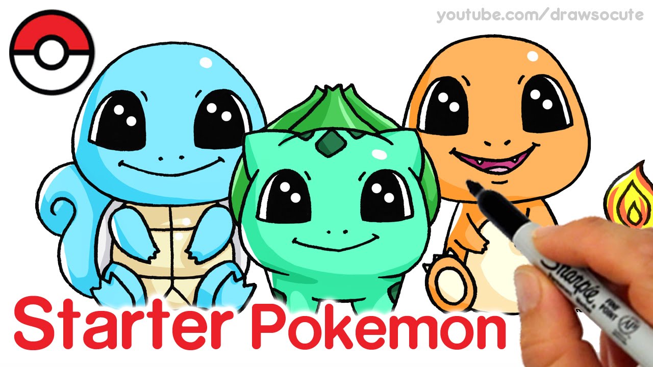 How to Draw Squirtle, Bulbasaur and Charmander step by step Cute -Pokemon Go Starter