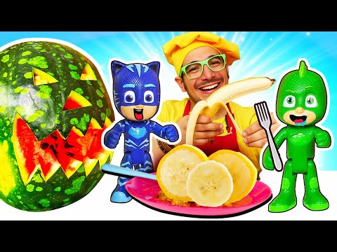 ¡Los PJ Masks preparan un postre de plátano y sandía! Cocina para niños con los Héroes en Pijama