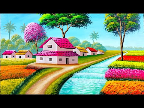 Indian village scenery painting | nature drawing painting | painting 552