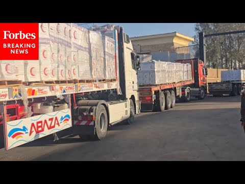 YouTube video thumbnail: Humanitarian Aid Trucks Enter Gaza From Egypt Through Rafah Border Crossing