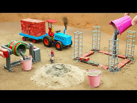 Diy tractor making mini Bricks House Construction | diy mini Reinforced Concrete House | HP Mini