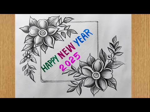 happy new year 2025 drawing easy,beautiful new year card drawing,diy happy new year card 2025,