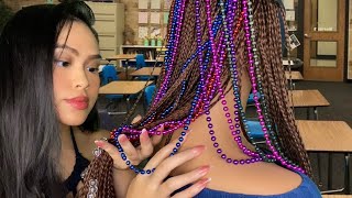 ASMR That Girl In Class Plays W/ Your Hair In RANDOM Ways (Beaded Braids) 😴+ Back Scratch, lite gum