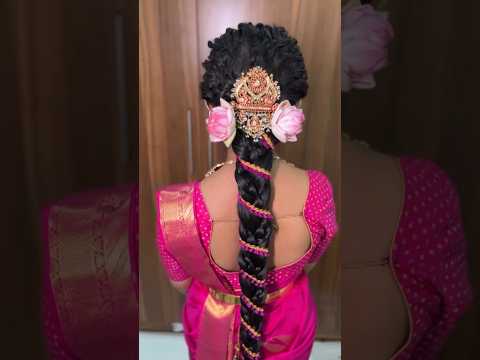 Beautiful South Indian Bridal #hairstyle #hairtutorial #flowers #lotus #braids #reels #saree #shorts