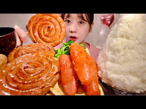 ASMR Sausage Coil Mentaiko【Mukbang/ Eating Sounds】【English subtitles】