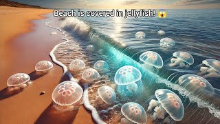 Unbelievable! The beach is covered in jellyfish 😱