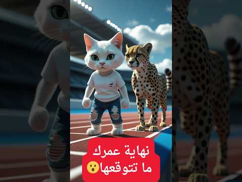 القط مياو بيتحدى الفهد في سباق😮يا ترى مين هيكسب🎬💪#shorts #ai