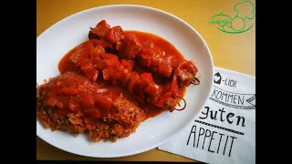 Sammet kocht Schaschlik mit Reis à la Djuvec