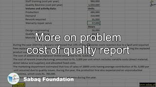 More on problem cost of quality report