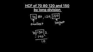 How to find the HCF by  Long Division / HCF of 70 80 120 & 150 by  using division method /  HCF