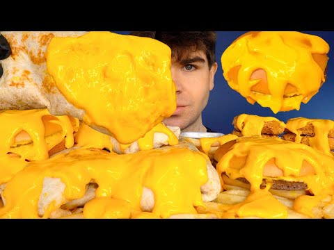 ASMR MUKBANG EXTRA CHEESE BURRITOS BURGERS & FRIES | WITH CHEESE