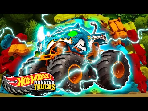 Hot Wheels Monster Trucks | Wreckin' Rhinobot Gets ELECTRIFIED!
