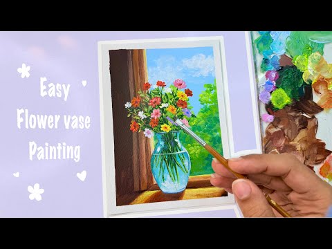 Easy flower vase painting/ Acrylic painting tutorial/ still life painting for beginners