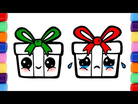 Colorea un REGALO kawaii Feliz vs Triste 😀🎁😢 Dibujos para niños