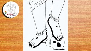 Maa Kali Legs Easy Outline Drawing | Durga Drawing | Easy Drawing | Navratri 2025 Drawing