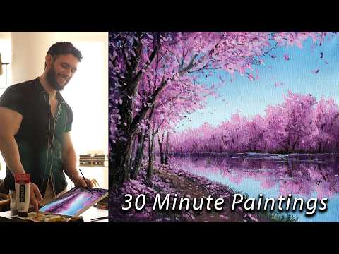 How to Paint a Realistic Colorful Cherry Blossom Tree Landscape l 30 Minute Painting Tutorial