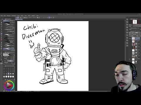 Drawing Chibi Diverman i got a green screen and a drawing tablet so this is what we are doing now lol. join chat and say he