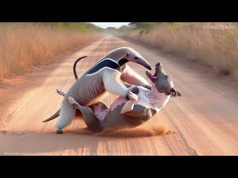 Cachorro x Tamanduá-mirim, motoqueiro chegou na hora certa