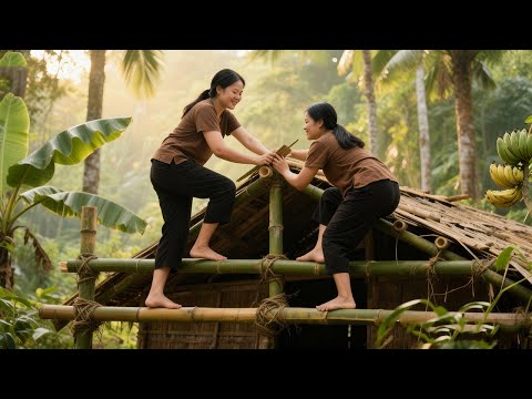 Mountain girls go into the forest to build bamboo houses, and how they do it