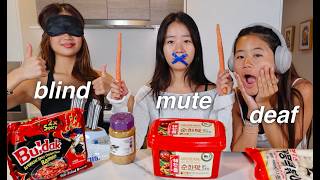 HA SISTERS BLIND, DEAF, MUTE CHALLENGE!! *Spicy Korean Food*