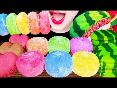 ASMR Rainbow Mochi Rice Cake Tteok 레인보우 찹쌀떡 모찌 먹방 Mukbang, Eating