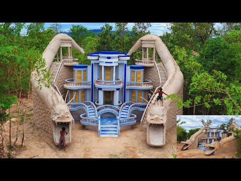 Building Creative Amazing Beautifuller Dragon Water Slide Park  To Underground Swimming Pool