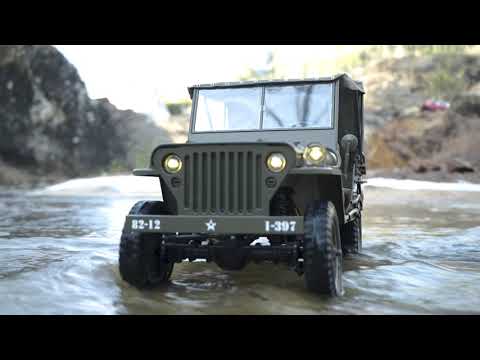 Scale rock crawler river crossing MB Willy's Jeep, Enduro Trailrunner 4Runner