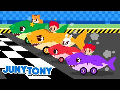 🚗 Carros de Tubarão Coloridos! 🦈 Cante com a Família Baby Shark | Música Infantil JunyTony