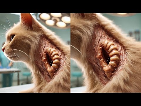 Removing A Huge Cuterebra From Inside Cat's Neck (Part 89)