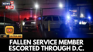 Military Convoy Accompanies Transport Of The Fallen Guard To Medical Examiner's Office | N18G | 4K