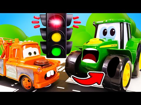 Semáforos Ajudam o Trator John Deere e Mate 🚦🚜👷‍♂️. Vídeo Infantil.