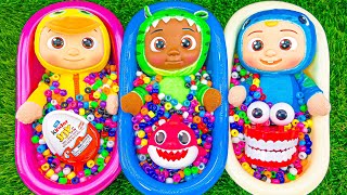 Full of 3 Rainbow BathTubs Candy with M&M's & Magic Slime Cutting Video