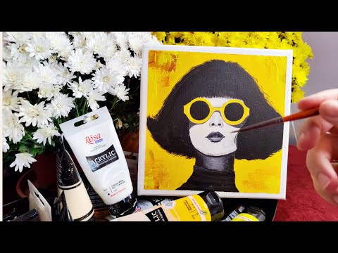 Acrylic Portrait: Girl with Bob & Yellow Glasses - ✨ Step-by-Step / Homemade Illustration