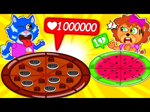 Família Leão Português | Pizza de chocolate e pizza de melancia | Vídeo para crianças