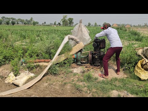 8hp Kirloskar water pump machine starting 4inch Plastic pipe duwara kisaan sinchai #farming