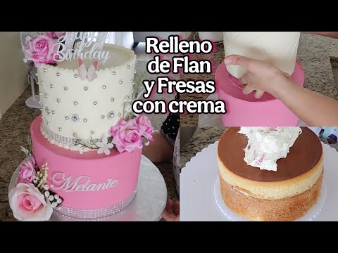 Pastel de 2 pisos Relleno de flan y fresas con crema