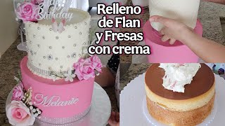 Pastel de 2 pisos Relleno de flan y fresas con crema