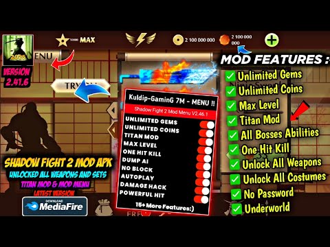 shadow fight 2 mod apk max level 52 unlimited money latest version media fire link-  Unlocked All