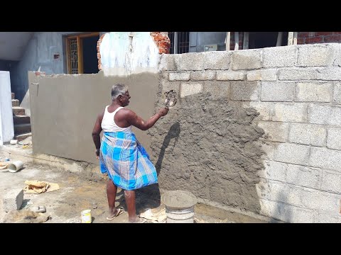 Compound Wall Plastering_Building Entrance Hollow Blocks Old Wall Plastering|Using by Sand & Cement