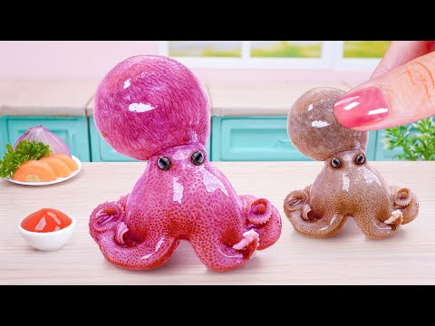 Recipes for Seafood Lovers 🐙🔥Miniature Japanese Spicy Fry Baby Octopus Karaage 🍤🍣Tiny Cakes