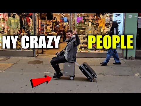 NYC Crazy People Riding Electric Suitcases!