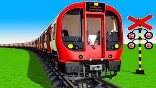 【踏切アニメ】でこぼこの電車の曲がり カラフル Train Climbing Pynamid| Fumikiri 3D Railroad Crossing Animation #1