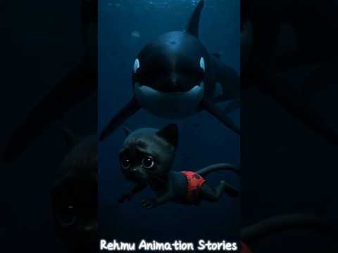 Emotional story of black kitten eaten by orca 🐟🐱#cats #shorts#動物 #貓咪 #短片 #故事 #貓 #可愛 #貓