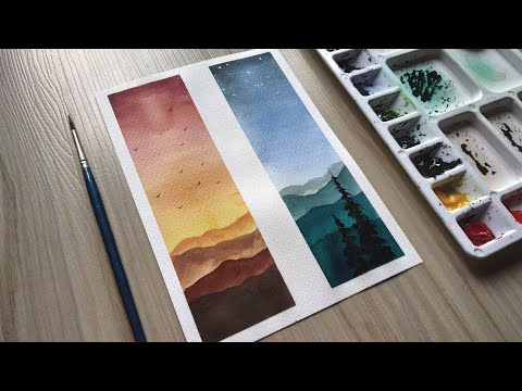 Beautiful Watercolor Landscape Painting of Day and night | watercolor painting for beginners