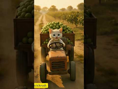 “A beautiful cat is going on a bicycle carrying a big basket of guavas.#shorts #ytshorts #cat