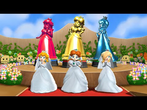 Mario Party 9 Step It Up - All Princesses in Wedding Dresses Everyone Wins