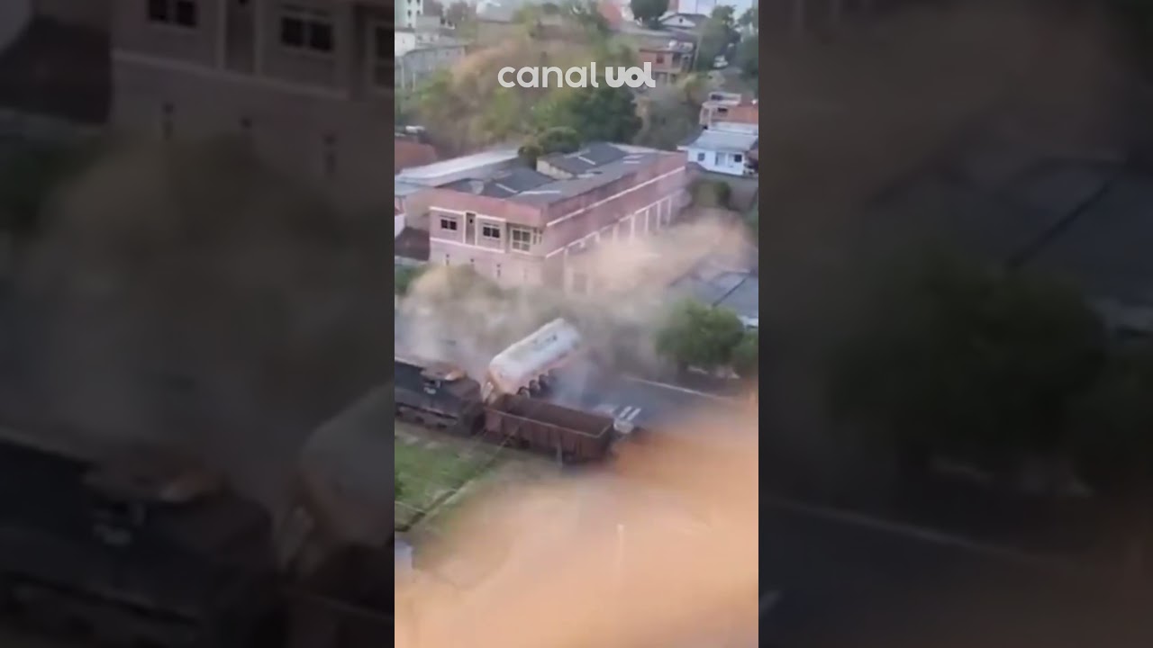 Trem colide com caminhão de gás em Paraíba do Sul; vídeo flagra colisão
